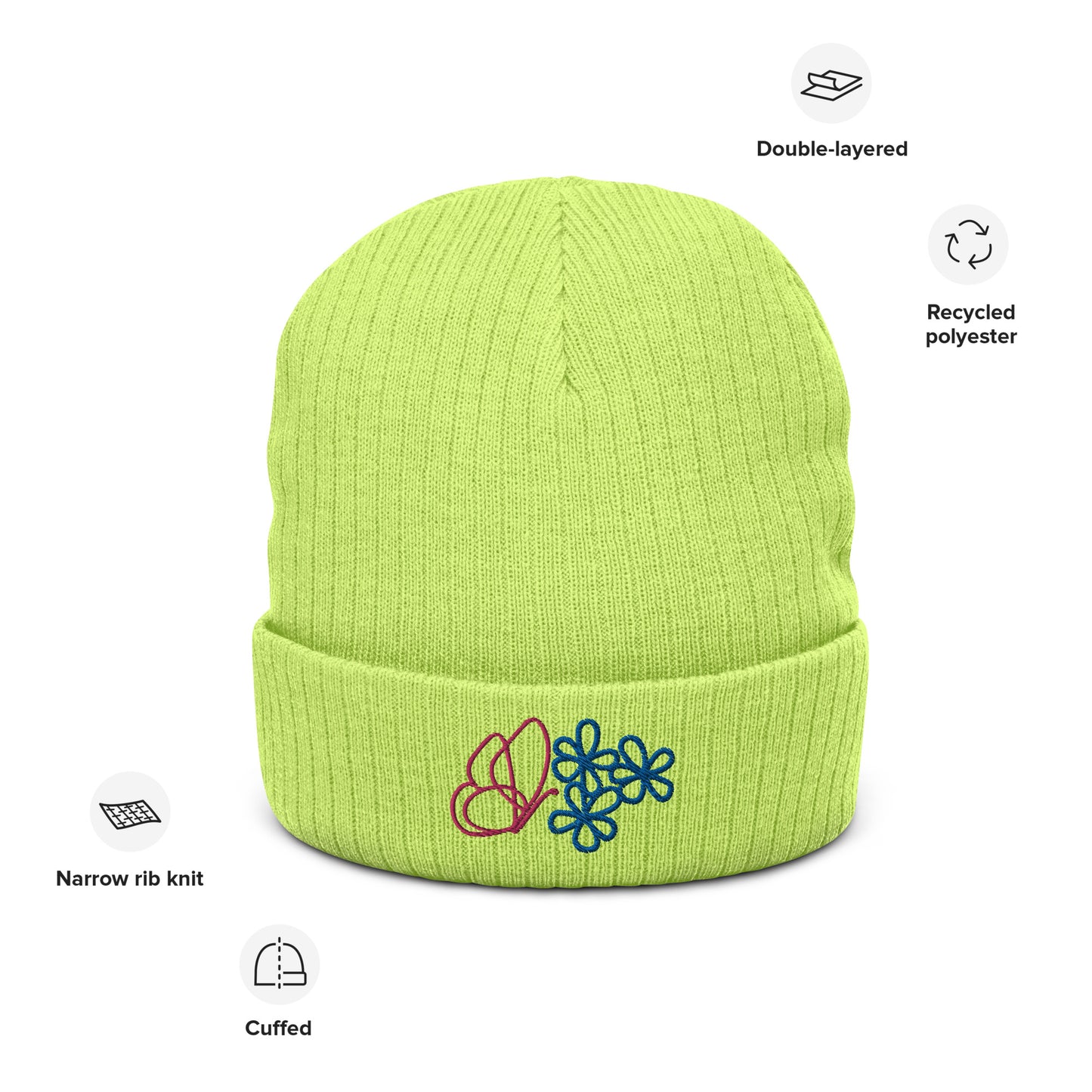 Butterfly Ribbed Knit Beanie (NS054)