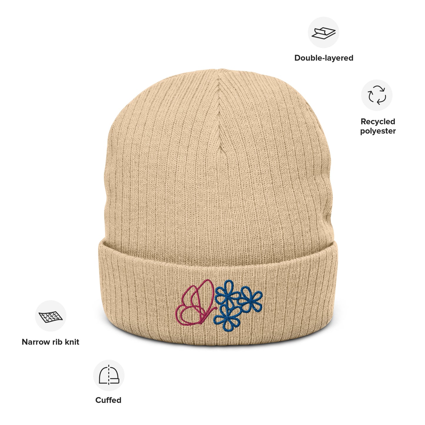 Butterfly Ribbed Knit Beanie (NS054)