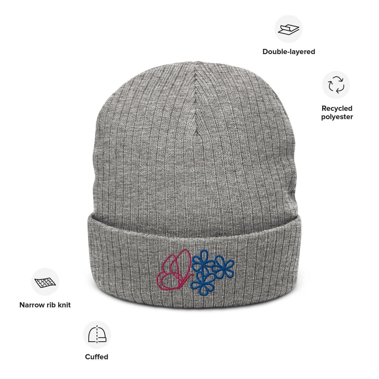 Butterfly Ribbed Knit Beanie (NS054)
