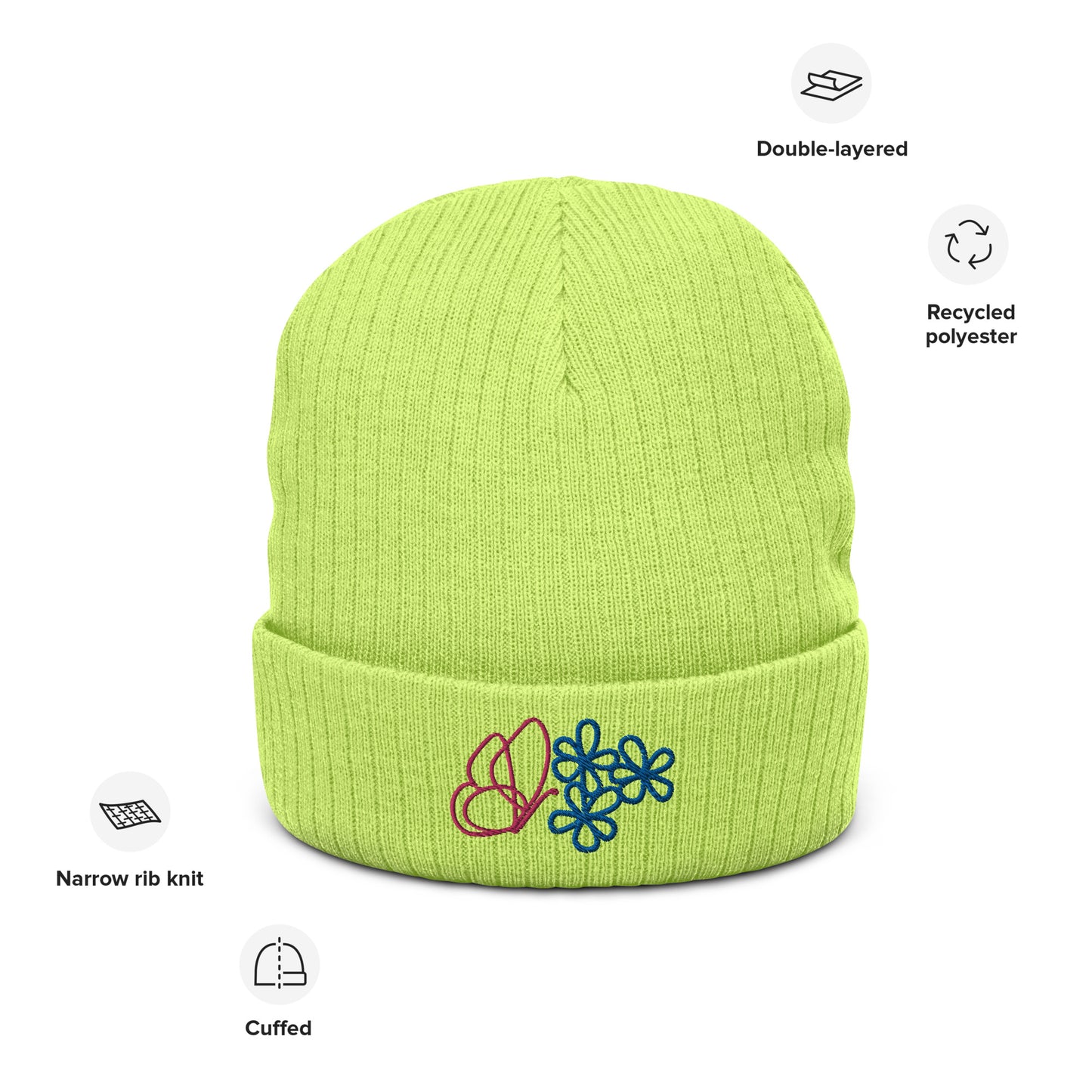 Butterfly Ribbed Knit Beanie (NS054)